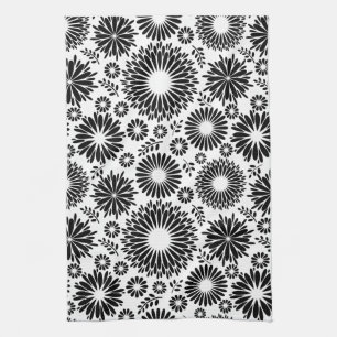 Linge De Cuisine Boho fleurs Motif floral vectoriel noir et blanc