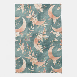 Linge De Cuisine Boho Floral Lune Vintage Céleste Tons Terreux