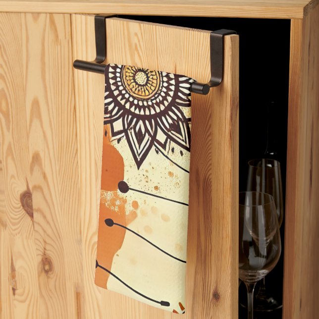Linge De Cuisine Boho Mandala Automne chaud Rustique Floral (Pliage en tiers)