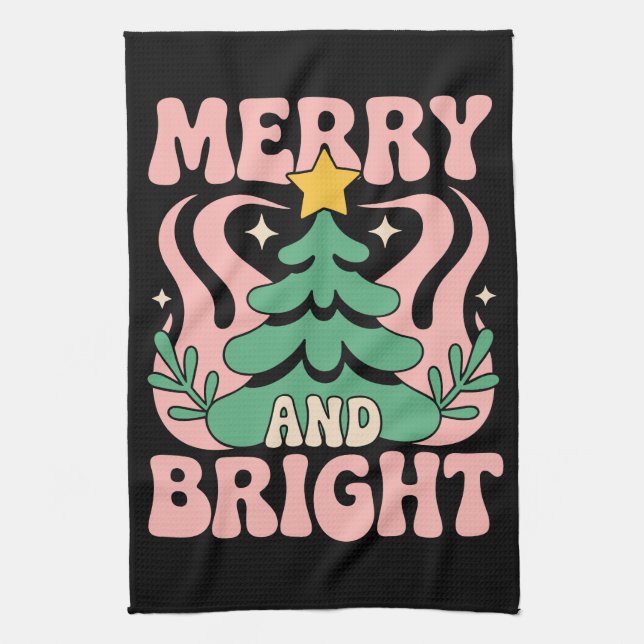 Linge De Cuisine Boho Merry and Bright Personalized Floral Xmas (Vertical)