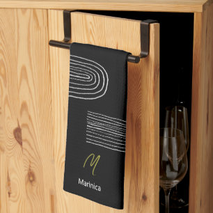 Linge De Cuisine Boho Mid Century Chic Arc-en-Ciel Monogramme