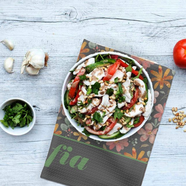 Linge De Cuisine Boho moderne fleur sauvage rose jaune motif gris  (Créateur téléchargé)