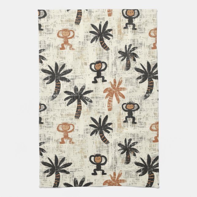 Linge De Cuisine Boho Monkey Jungle Safari Pattern (Vertical)