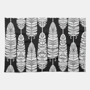 Linge De Cuisine Boho plumes : motif noir et blanc