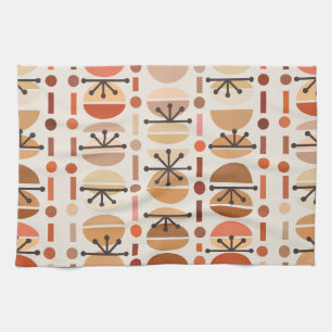 Linge De Cuisine Boho Retro Bowls Lignes Tons Terre