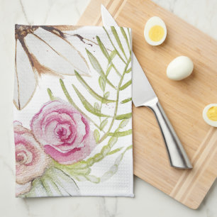 Linge De Cuisine Boho Rose Vert Brown Blanc Floral tendance