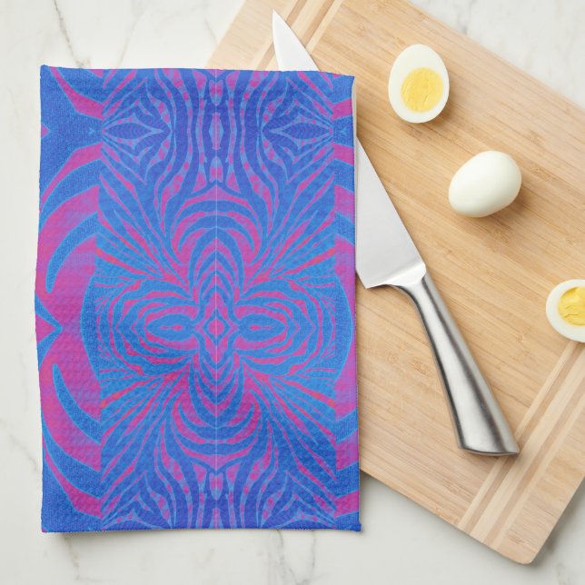 Linge De Cuisine Boho Tiger Bleu et rose (Quart Plié)