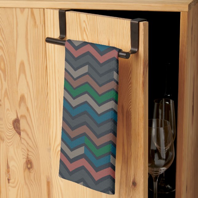 Linge De Cuisine Bois sombre Terre Zigzag Chevron  (Pliage en tiers)