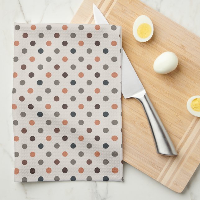 Linge De Cuisine Bois Tons Terre Clair Motif Points de Polka Design (Quart Plié)