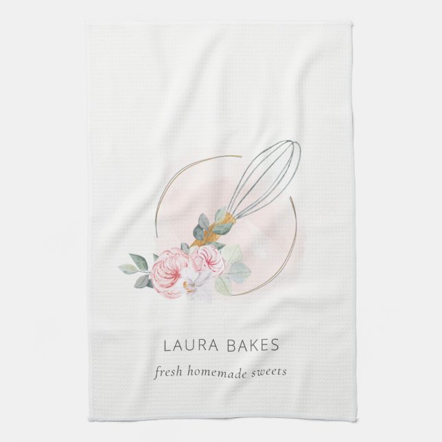 Linge De Cuisine Bois Whisk Blush Aquarelle Floral Chef Kit de logo (Vertical)