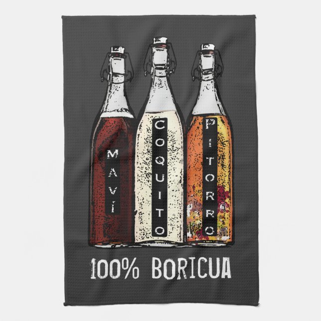 Linge De Cuisine Boissons traditionnelles portoricaines 100% Boricu (Vertical)