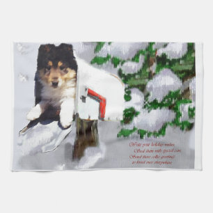Linge De Cuisine Boîte aux lettres de Noël Collie Puppy