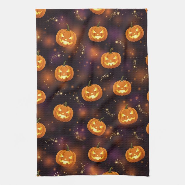 Linge De Cuisine Bokeh Halloween | Citrouille Lumineuse (4) (Vertical)