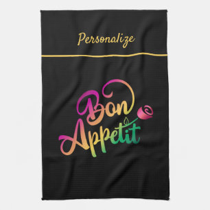 Linge De Cuisine Bon appétit Citation violet jaune noir