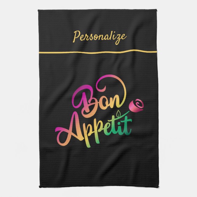 Linge De Cuisine Bon appétit Citation violet jaune noir (Vertical)