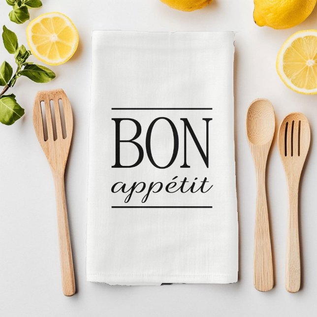 Linge De Cuisine BON APPÉTIT Typographie Citation de bas de page (BON APPETIT Typography Foodie Quote Kitchen Towel)