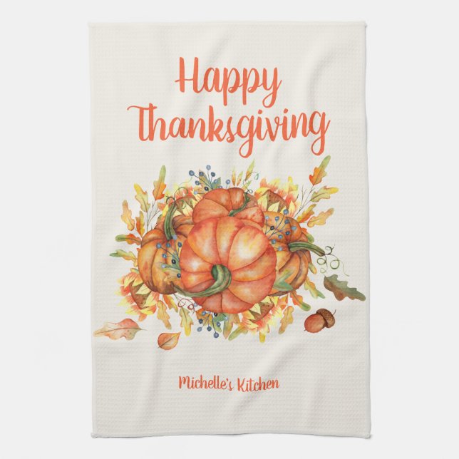 Linge De Cuisine Bon thanksgiving Orange Citrouilles Automne Feuill (Vertical)