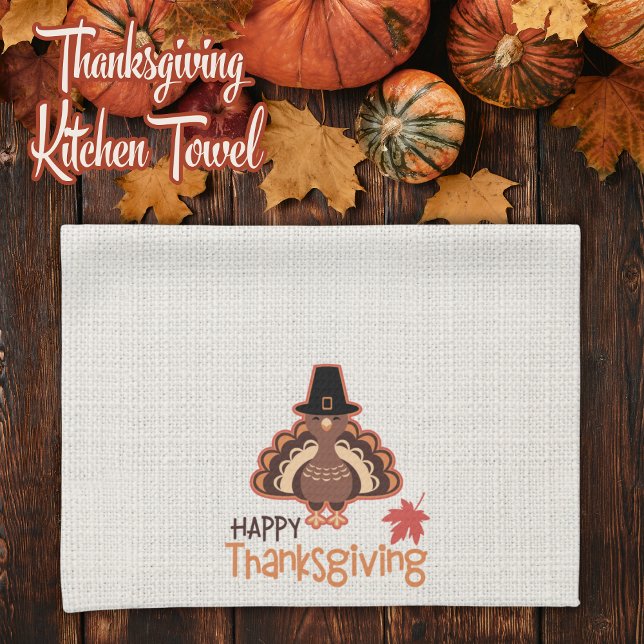 Linge De Cuisine Bon thanksgiving Pèlerin mignon Turquie (Happy Thanksgiving Cute Pilgrim Turkey Kitchen Towel)