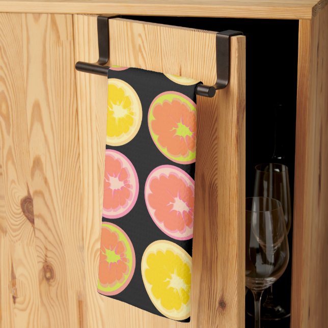 Linge De Cuisine Bonbon Citron Motif Noir  (Pliage en tiers)