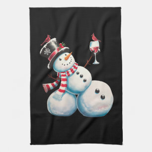 Linge De Cuisine Bonhomme de Neige Avec Vin Noël Cadeau de Noël Drô