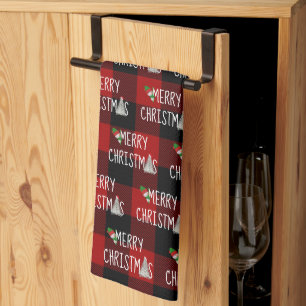 Linge De Cuisine Bonhomme de neige et arbre de Noël sur carreaux de