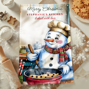 Linge De Cuisine Bonhomme de neige préparant des biscuits de Noël P