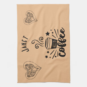 Linge De Cuisine Bonjour Café À Vapeur Personnalisé Avec Coeurs