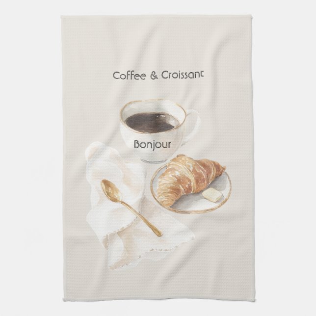 Linge De Cuisine Bonjour Croissant & Café   (Vertical)