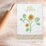 Linge De Cuisine Bonjour En vichy Sunflower été<br><div class="desc">Une serviette de cuisine avec une illustration originale de Mango Moon Studio. Bonjour été ! Un tournesol jaune aquarelle ensoleillé,  accompagné d'une charmante bordure en vichy marron qui ajoute une touche d'élégance rustique !</div>
