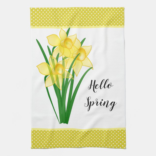 Linge De Cuisine Bonjour Jaune Narcisse de Printemps (Vertical)