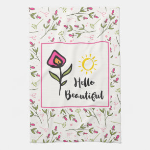 Linge De Cuisine Bonjour jolie belle fleur sauvage rose orange