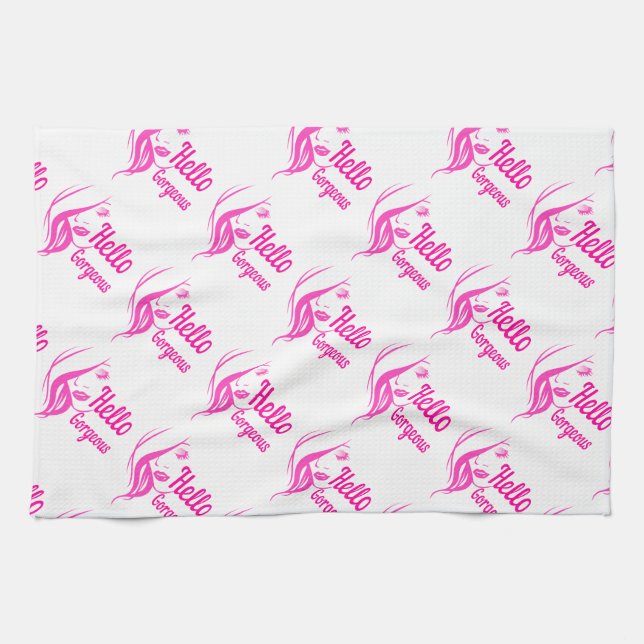 Linge De Cuisine Bonjour Magnifique Jolie Dame Visage Typographie (Horizontal)