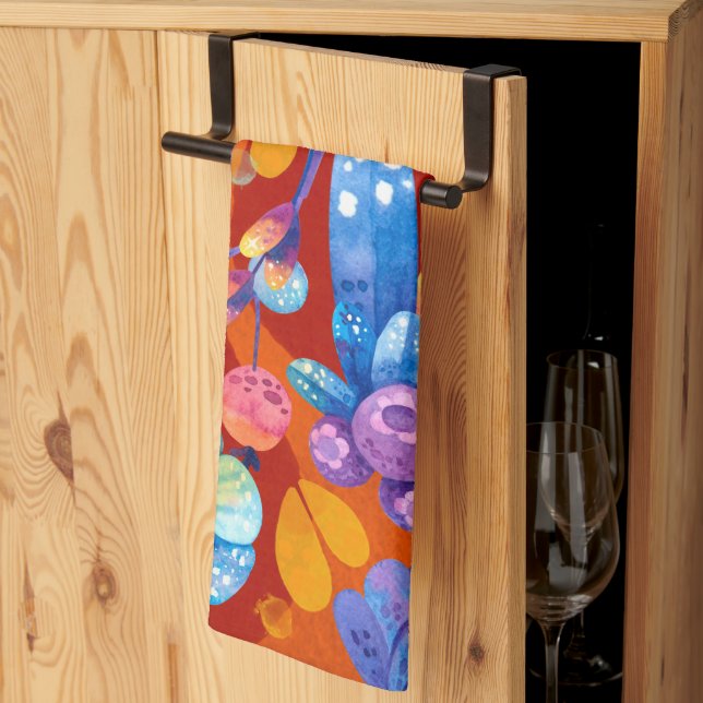 Linge De Cuisine Bonjour Spring Happiness Time, Orange Floral (Pliage en tiers)