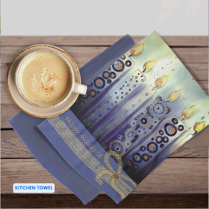 Linge De Cuisine Bonne Hanoukka Blue Candles