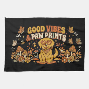 Linge De Cuisine Bonnes Vibes Rétro et Empreintes de Pattes Golden