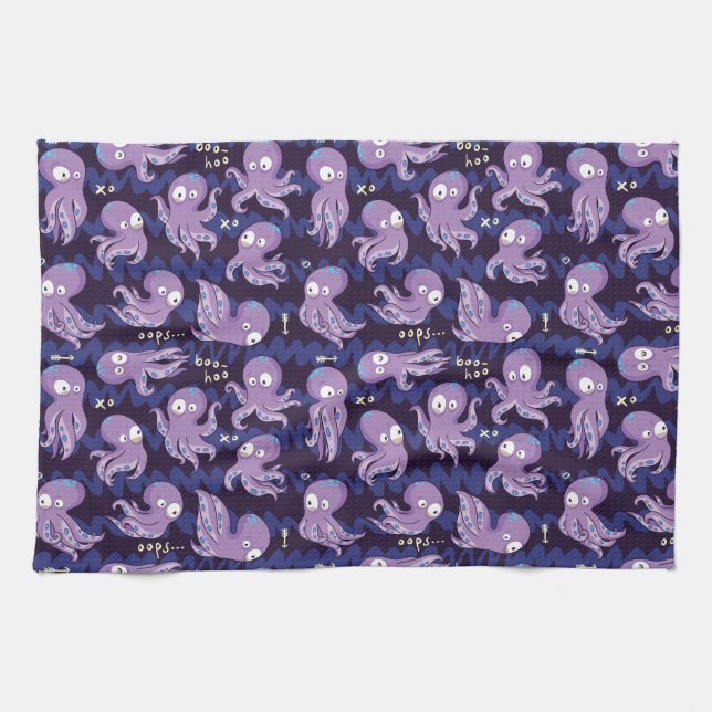 Linge De Cuisine Boo Octopus mignon Violet Enfants Vêtements & Déco (Horizontal)