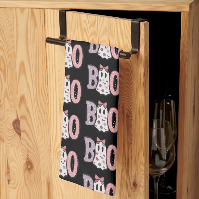 Linge De Cuisine Boom Fantôme violet rose mou noir Halloween (Pliage en tiers)