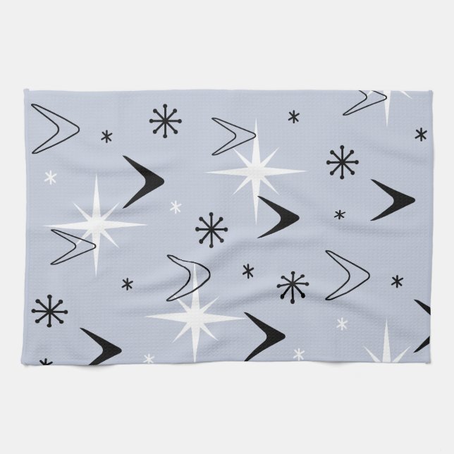 Linge De Cuisine Boomerangs modernes du milieu du siècle Bleu argen (Horizontal)