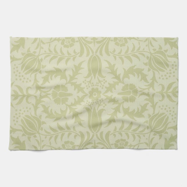 Linge De Cuisine Borage vintage vert tendre damas de William Morris (Horizontal)