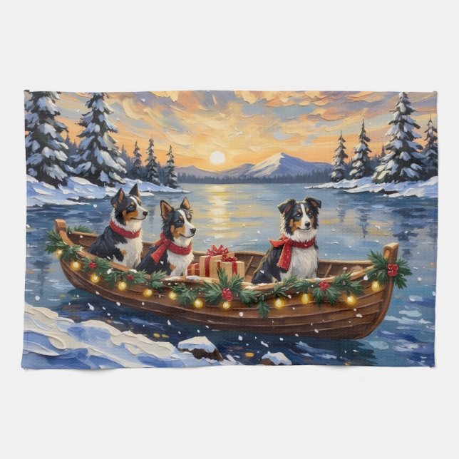 Linge De Cuisine Border Collie Christmas Boat Holiday (Horizontal)