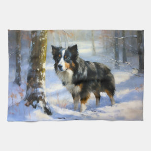 Linge De Cuisine Border Collie Qu'il neige Noël