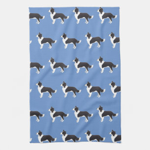 Linge De Cuisine Bordure Collie Noir race Chien Vue latérale Silhou