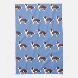 Linge De Cuisine Bordure Collie Rouge race Chien Vue latérale Silho