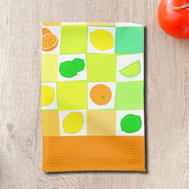 Linge De Cuisine Bordure orange de citron, de chaux et d'oranges (Citrus slices pattern retro kitchen towel by MomsRetro)