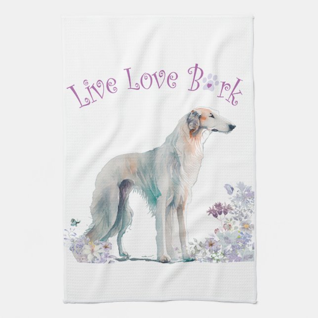 Linge De Cuisine Borzoi Chien Maman Floral (Vertical)