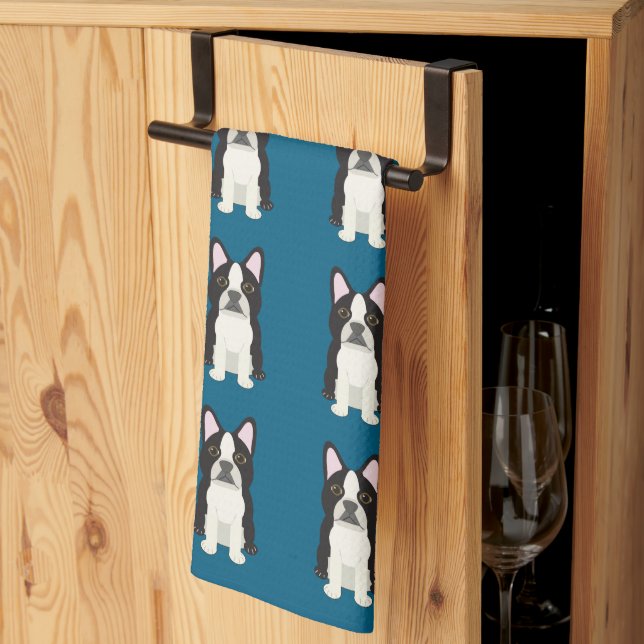 Linge De Cuisine Boston Terrier bleu (Pliage en tiers)