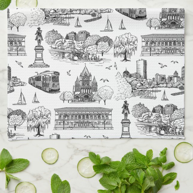 Linge De Cuisine Boston Toile (éd. anniversaire) Noir/Blanc (Plié)