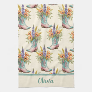 Linge De Cuisine Bot de cowboy floral occidental sarcelle et rose