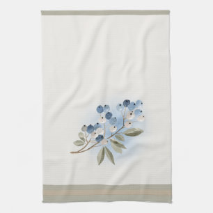 Linge De Cuisine Botanique de baie bleue aquarelle d'hiver