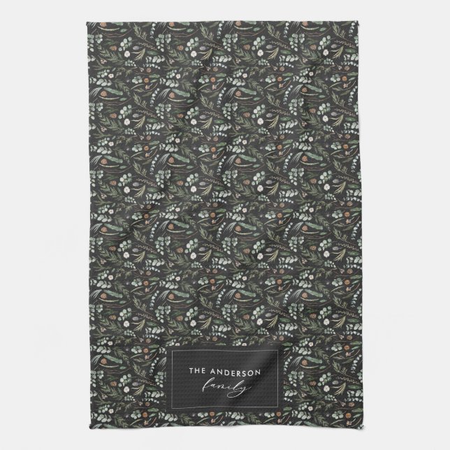 Linge De Cuisine Botanique noire élégante décoration de cadeau mode (Vertical)